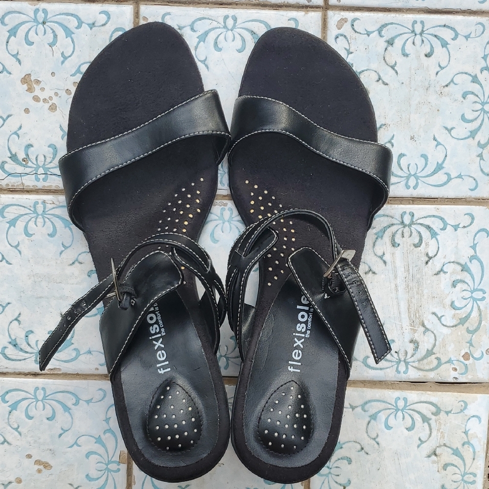 Flexi Women's Black Sandals with Buckle Detail